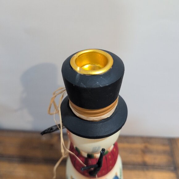 Hand Painted Wooden Snowman Candlestick Candleholder Christmas Winter - Picture 4 of 6